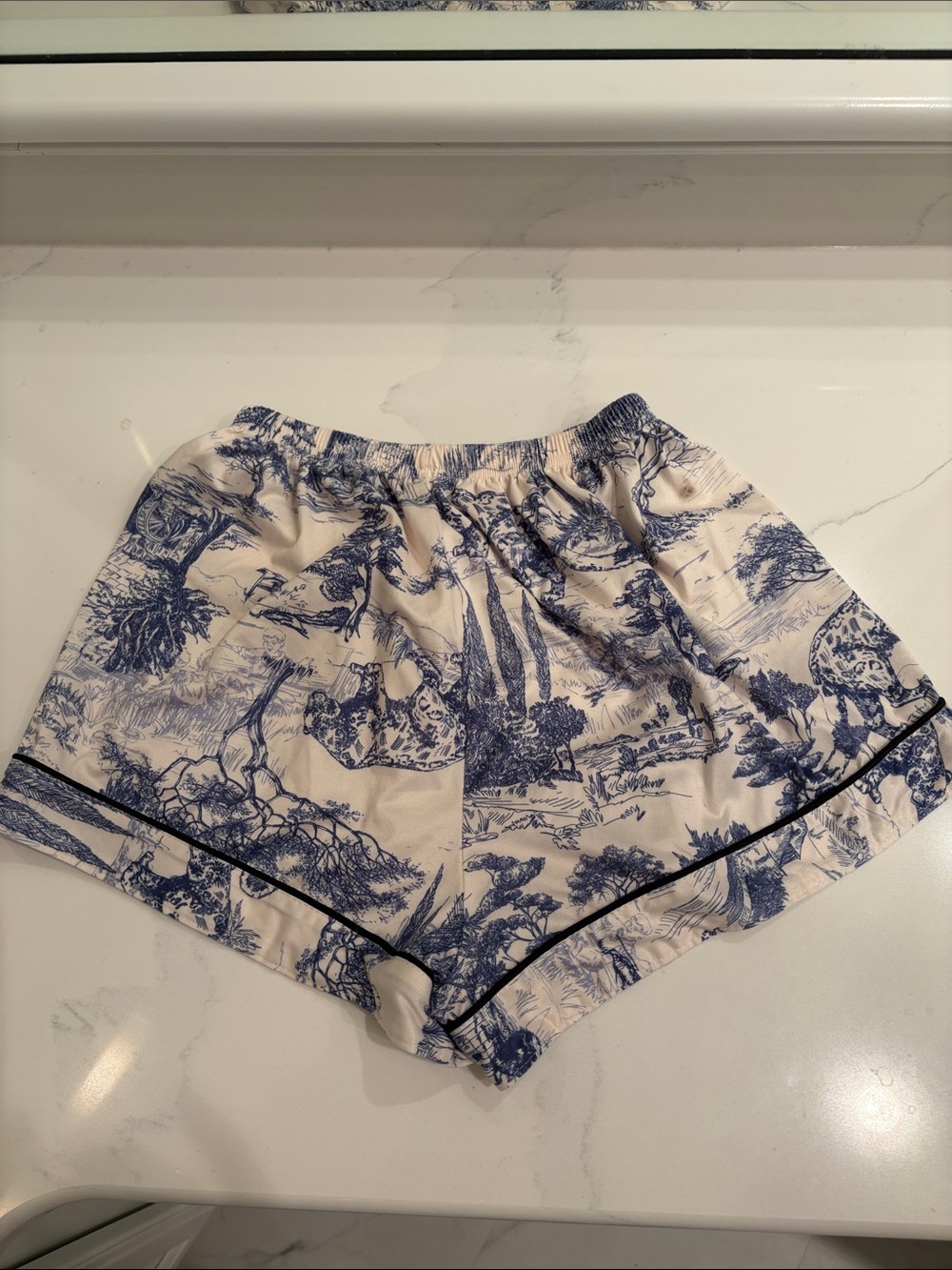 Blue & White Toile Short Pajama Set - Classic Sleepwear - Picture 9 of 14